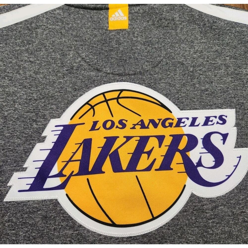 Los Angeles LAKERS Warm Up Jacket by ADIDAS Gray / Yellow Zip Front NBA Size 2XL - Picture 7 of 9
